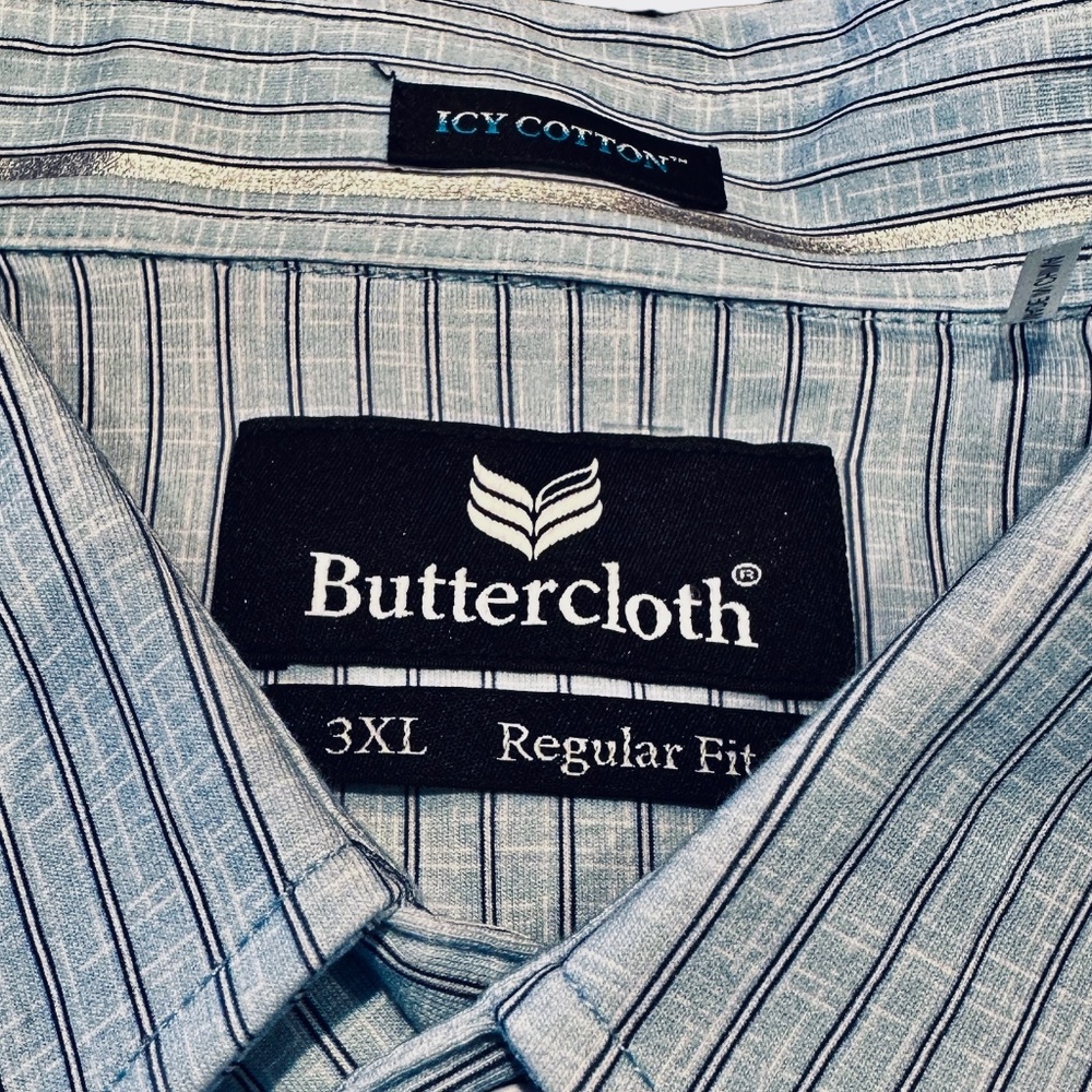 Buttercloth Men's 3XL Blue w/Gray Pinstripes Long Sleeve Shirt NWT - Picture 4 of 6